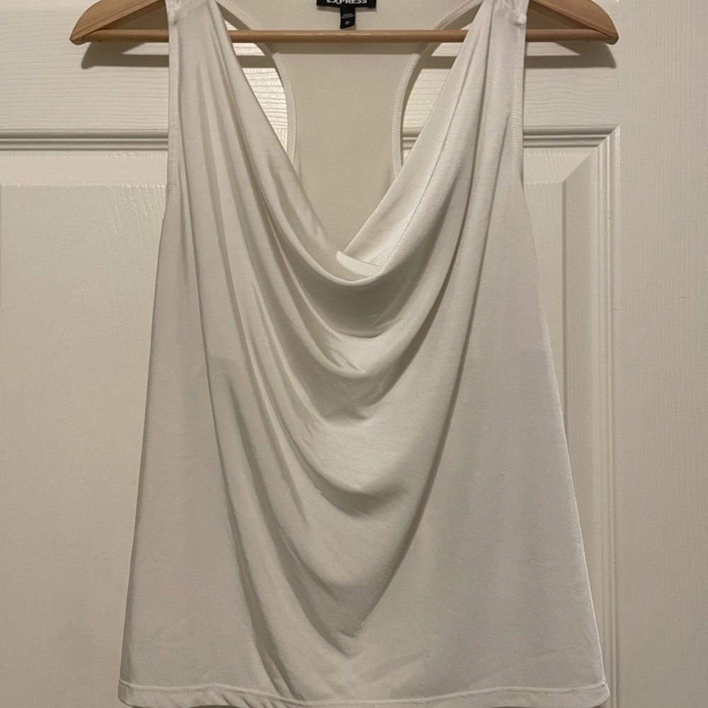 Express White Drape Neck Tank Top